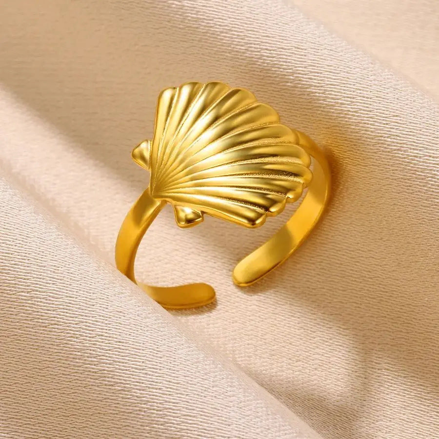 Bagues Collection Océan – Bague motif Coquillage ajustable en acier inoxydable