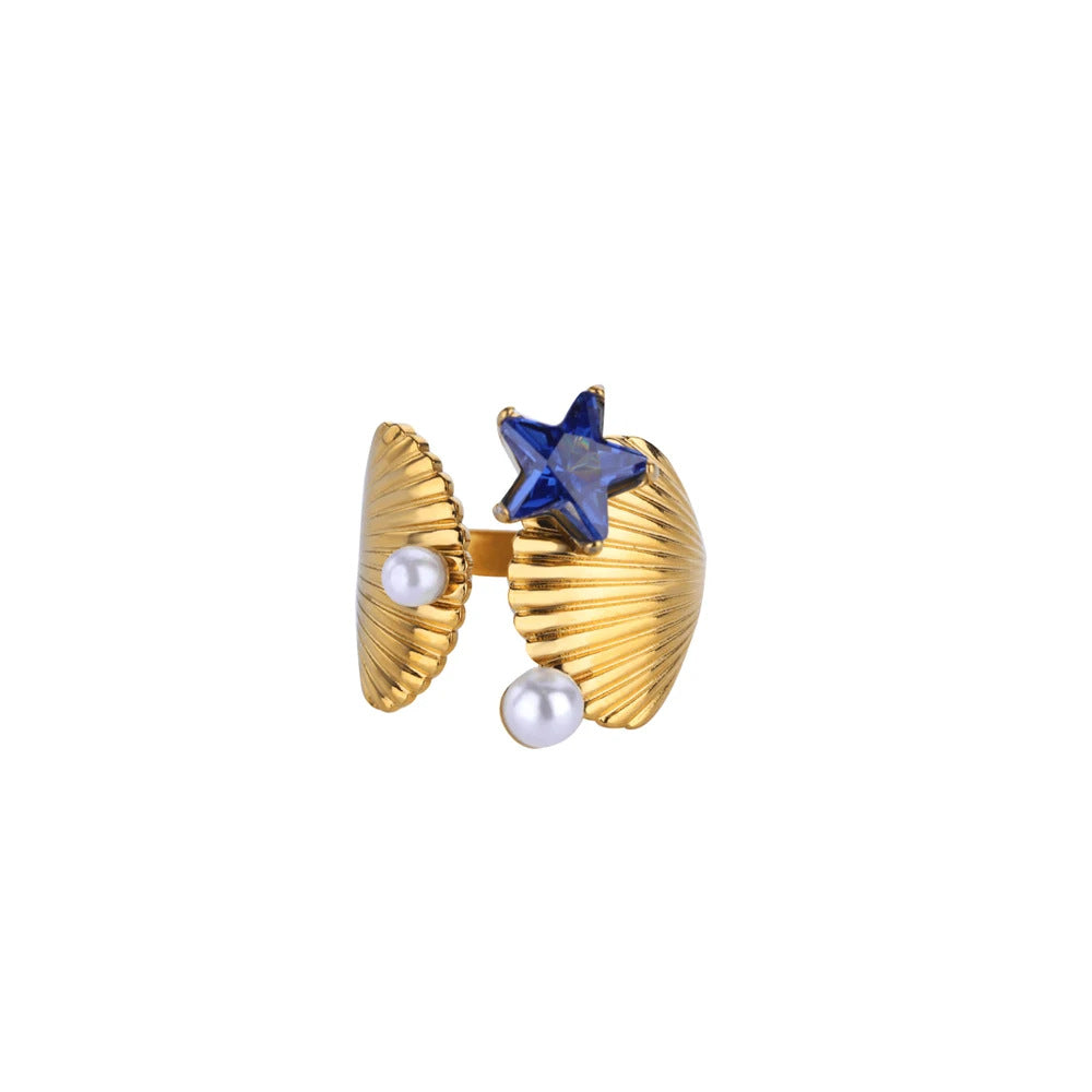 Bagues Collection Océan – Bague motif Coquillage ajustable en acier inoxydable