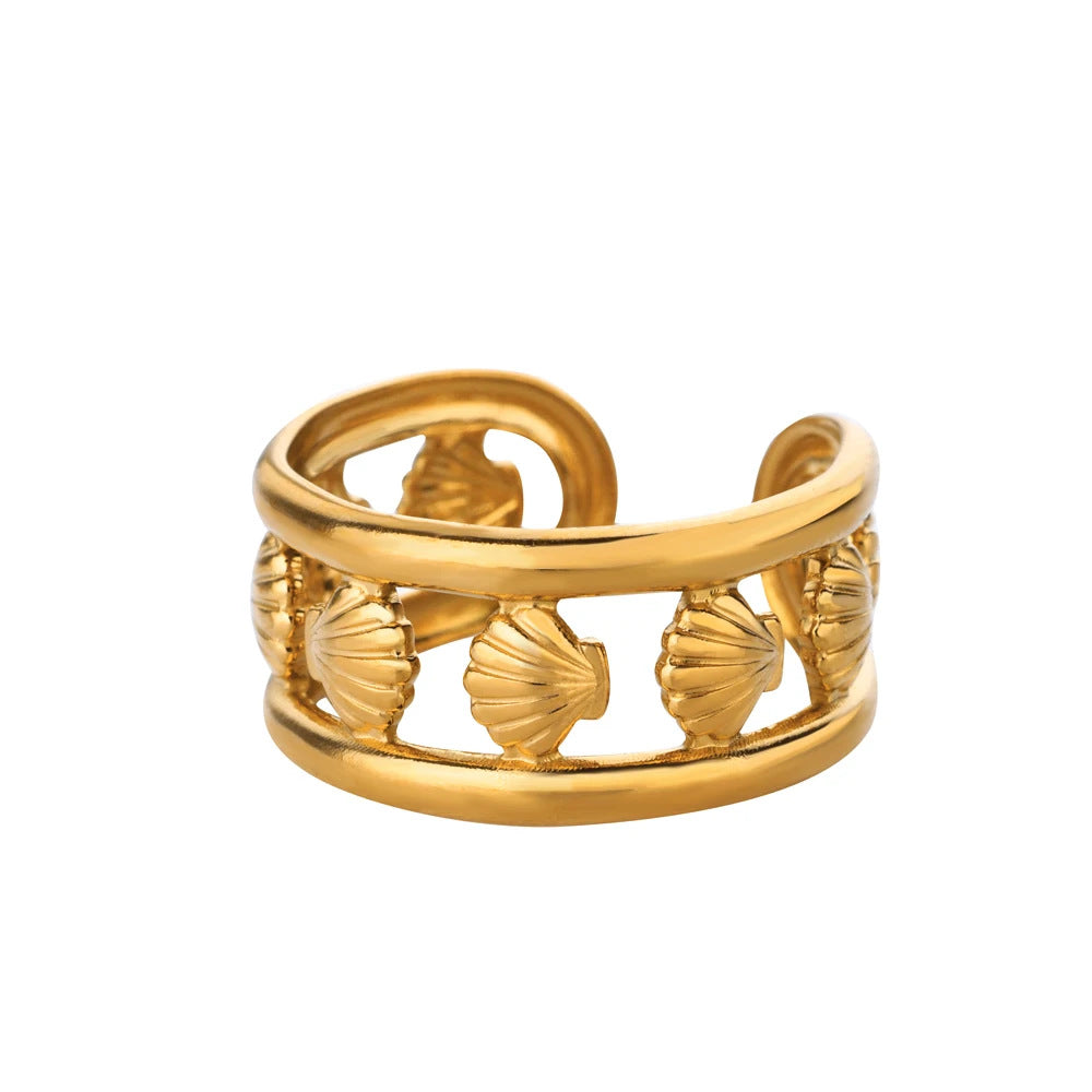 Bagues Collection Océan – Bague motif Coquillage ajustable en acier inoxydable