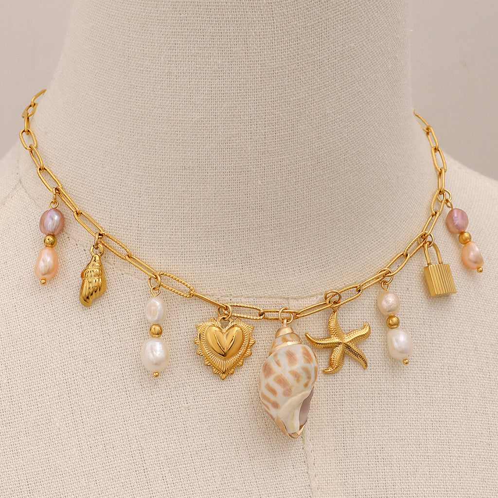 Collection Océan, Collier Amour Perle & Pendants Marins