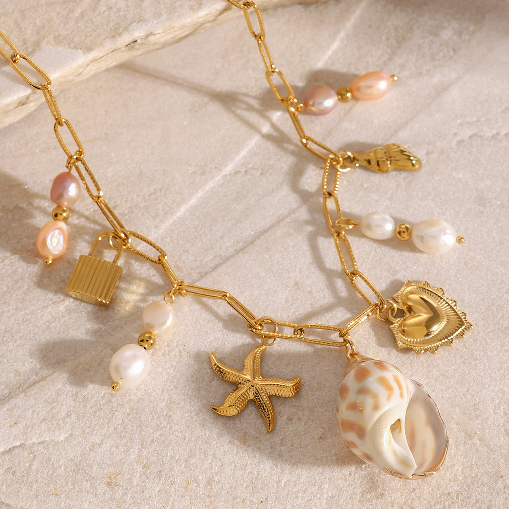 Collection Océan, Collier Amour Perle & Pendants Marins