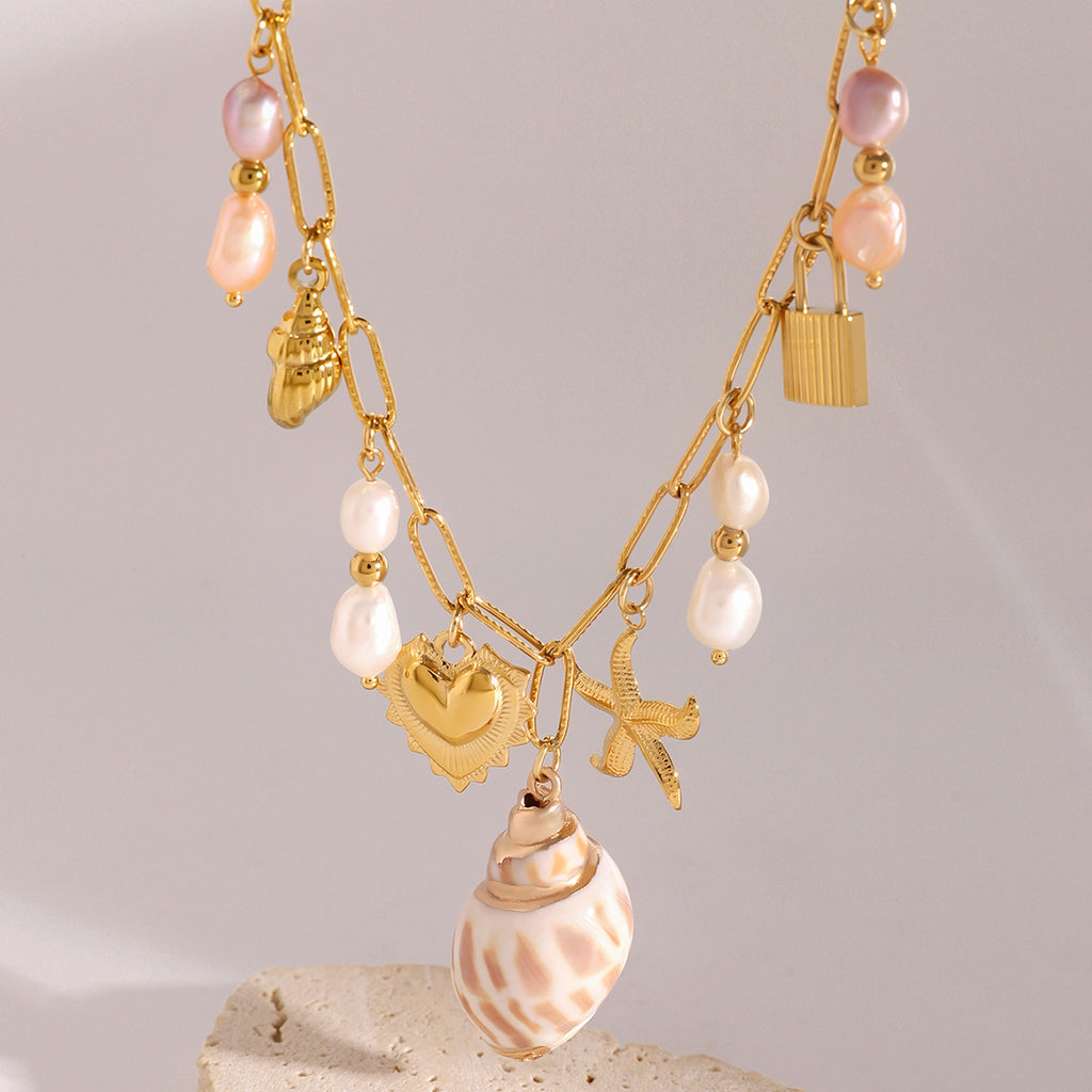 Collection Océan, Collier Amour Perle & Pendants Marins
