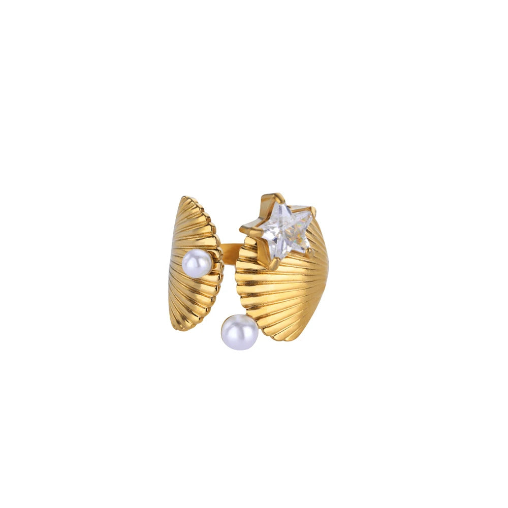 Bagues Collection Océan – Bague motif Coquillage ajustable en acier inoxydable