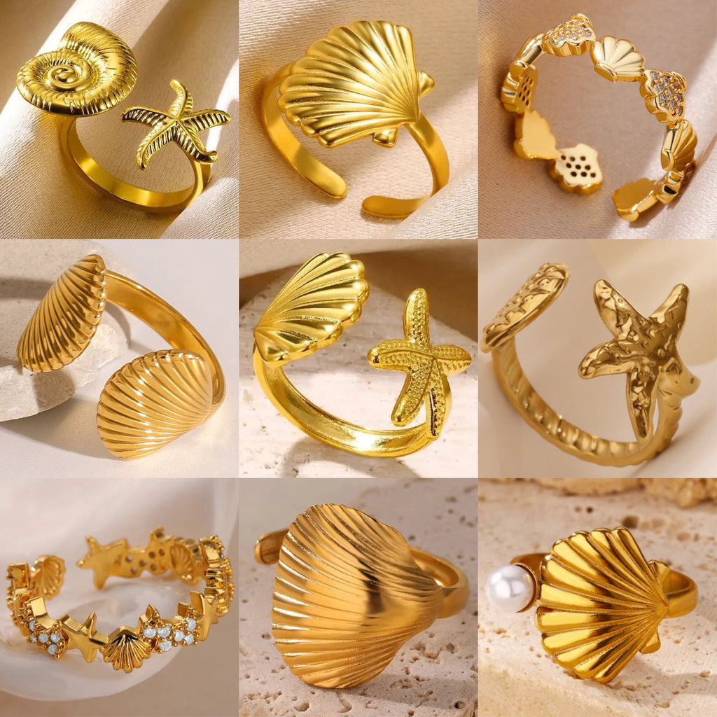 Bagues Collection Océan – Bague motif Coquillage ajustable en acier inoxydable